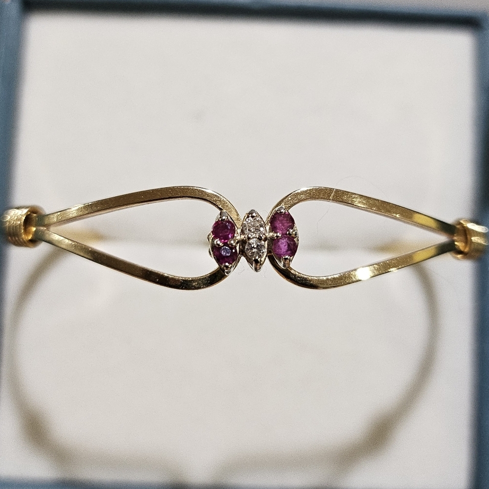 14K Ruby And Diamond Bangle Bracelet